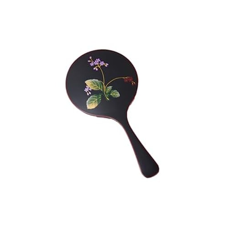 Japanese Hand Mirror with Handle Handmade Urushi Makie Lacquerware