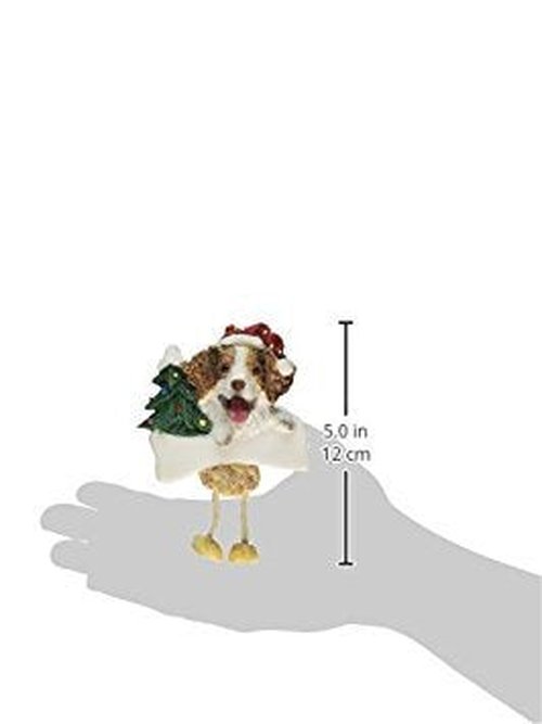 Brittany Spaniel Ornament with Unique "Dangling Legs" Hand Painted and Easily Personalized Christmas Ornament