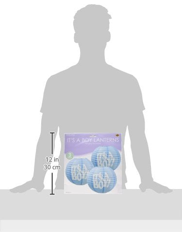 Beistle 3-Pack It's a Boy Paper Lanterns, 9-1/2-Inch, light blue/white (54576)