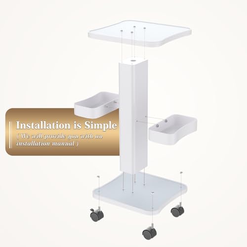 Upgrade Esthetician Beauty Trolley Cart with Wheels and 2 Trays, 4 Tier Beauty Rolling Cart, Spa Salon, Beauty Machine Trolley, Load 135lbs, 26.7 x 13.8 x 15 inch