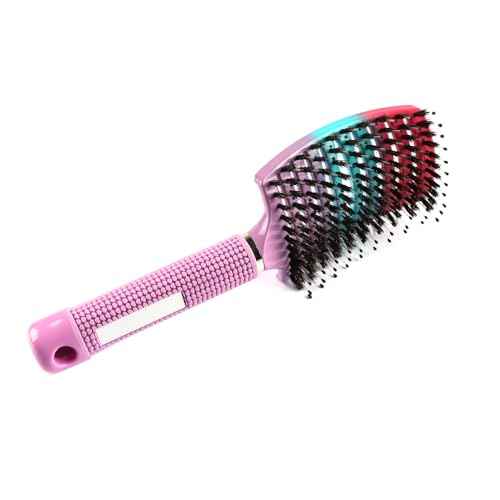 Boar Bristles Detangling Hair Brush Curved Vented Hairbrush for Adult Kids Long Curly Thick Wet Dry Hair Styling Smoothing Quick Drying Massage Gradient Purple
