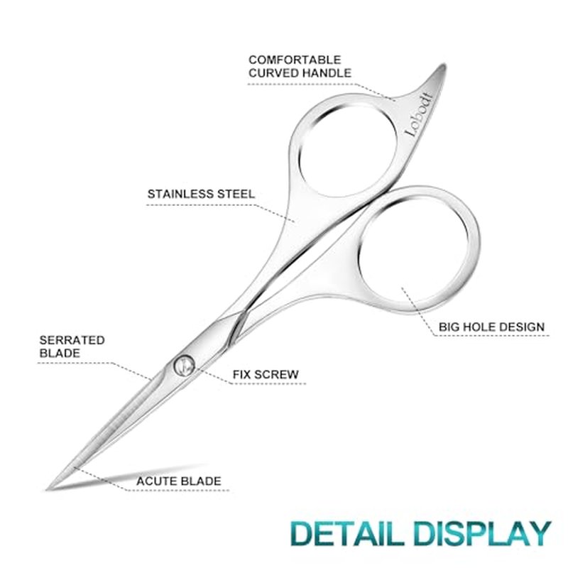 Professional beard scissors, 4.9-inch (silver) small pointed stainless steel hairdressing scissors, Moustache Trimming£¬suitable for personal care and beauty of both men and women
