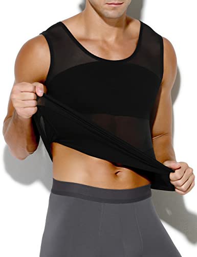Arjen Kroos Men's Body Shaper Compression Mesh Tank Top Undershirts Shapewear,WHITE/BLACK-ML4005,L
