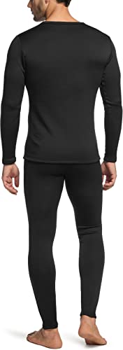 TSLA Men's Thermal Underwear Set, Microfiber Soft Fleece Lined Long Johns, Winter Warm Base Layer Top & Bottom, Heavyweight Fleece Black, Large