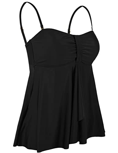 Hilor Tankini Bathing Suits for Women Bandeau Swimwear Flowy Swimsuits Flyaway Tankini Top Black 20