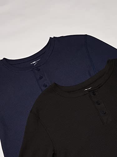 Fruit of the Loom Men's Recycled Waffle Thermal Underwear Henley Top (1 and 2 Packs), Black/Navy, 5X-Large