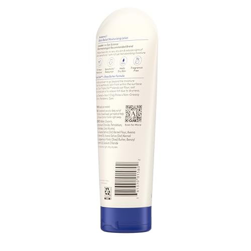 Aveeno Skin Relief Moisturizing Lotion Heals Very Dry, Sensitive Skin, Fast-Absorbing Body Lotion with Soothing Triple Oat & Shea Butter Formula, Fragrance Free, Non-Comedogenic, 8 oz