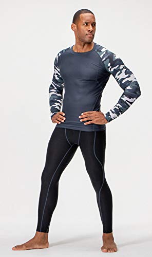 DEVOPS 3 Pack Men's UPF 50+ Long Sleeve Compression Shirts Quick Dry, Cool Gear for Garage Garden Gym Yard and Workouts (X-Large, Black/Camo Charcoal/White)