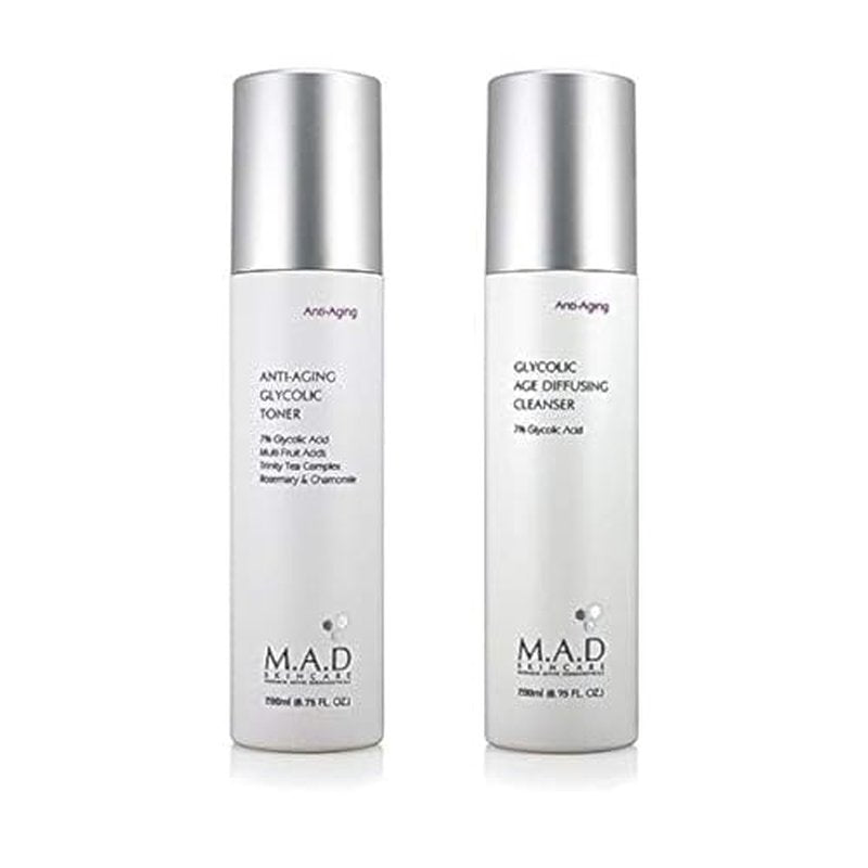 M.A.D Skincare Anti-Aging Glycolic Duo Set - Glycolic Age Diffusing Cleanser - Anti Aging Glycolic Toner