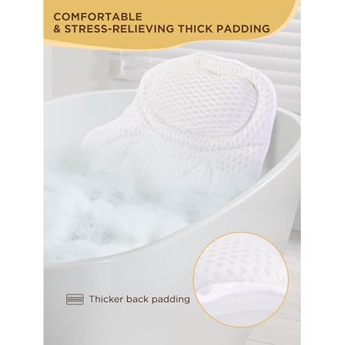 Bath Pillow Luxury Bathtub Pillow, Bath Pillows for Tub Neck and Back Support, Bath Tub Pillow Headrest with Soft 4D Air Mesh Fabric & Non-Slip Suction Cups, Fits All Bathtub Relaxing Bath Accessories