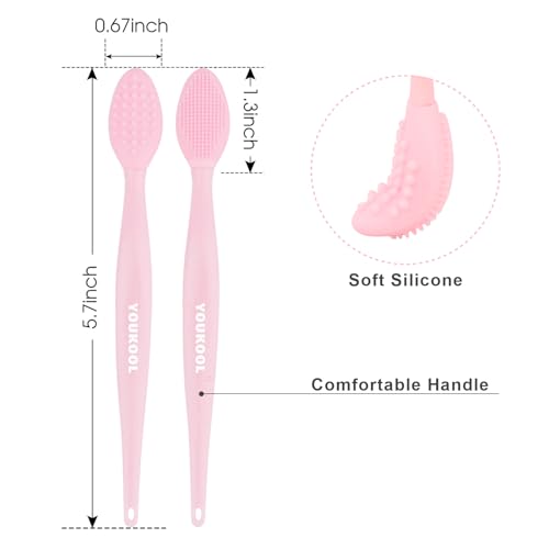 Lip Scrub Brush,Double-Sided Silicone Exfoliating Lip Brush Tool for Smoother and Fuller Lip Appearance,Pink,2pcs