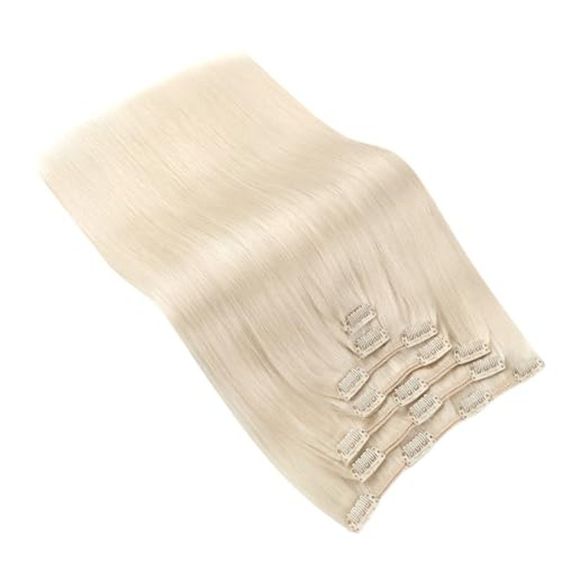 Ve Sunny Blonde Clip in Hair Extensions 22inch Platinum Blonde Human Hair Extensions Clip ins Long Hair Clip in Human Hair Extensions Color 60 Add Hair Length 7pcs 120g