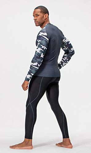 DEVOPS 3 Pack Men's UPF 50+ Long Sleeve Compression Shirts Quick Dry, Cool Gear for Garage Garden Gym Yard and Workouts (X-Large, Black/Camo Charcoal/White)