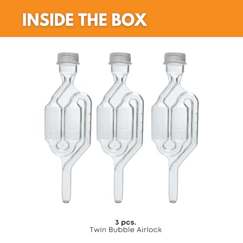 Fastrack Airlocks for Fermenting (Set of 3) | Bubble Airlock for Wine Making and Beer Making | BPA-Free S-Shaped | Used for Brewing Wine, Beer, Pickles & More | Transparent
