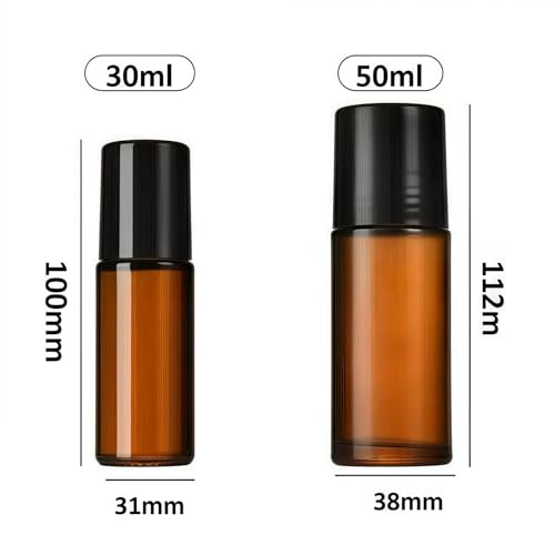 2Pcs 50ml Brown Glass Essential Oil Roller Bottles,Perfume Roller,Refillable Roll on Bottles Container Empty Deodorant Rollerball Beauty Personal Care Tools for Fragrance Cosmetics