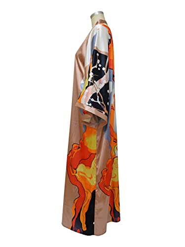 Famnbro Women's Floral Print Satin Robe Kimono Cardigan Open Front Long Cover Ups Outerwear One Size