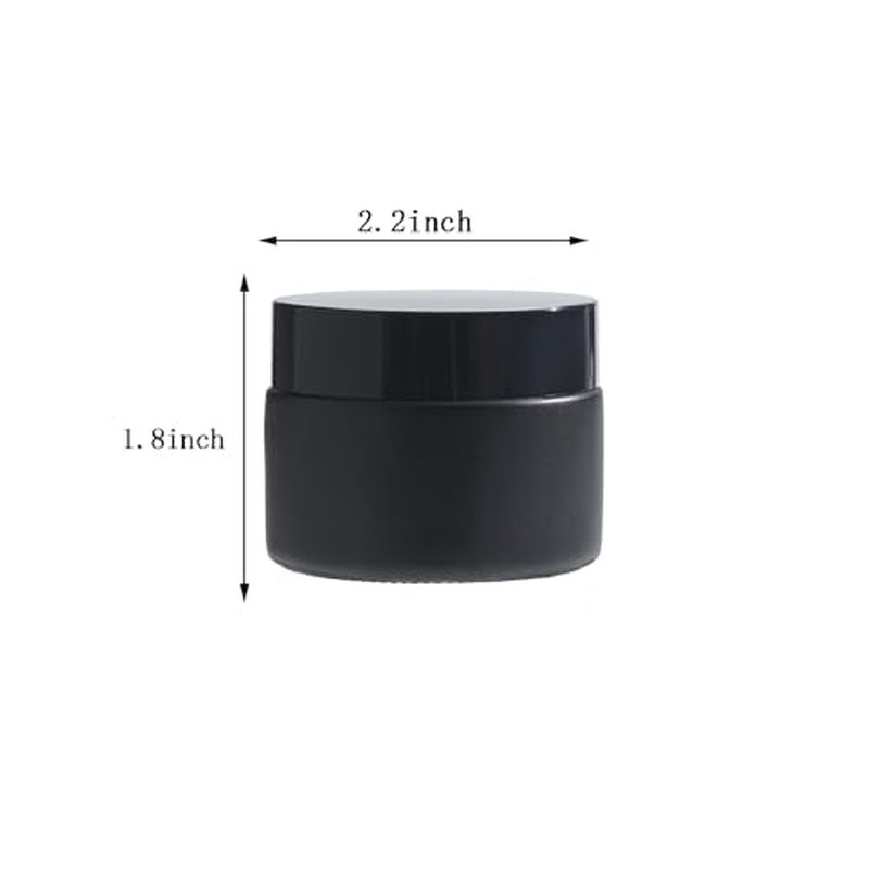 OverNews 2oz Black Glass Jar Travel Size, 45PCS Empty Cosmetic Lotion Container with Black Lid & Spatula, Small Mini Jar for Beauty