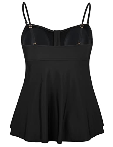 Hilor Tankini Bathing Suits for Women Bandeau Swimwear Flowy Swimsuits Flyaway Tankini Top Black 20