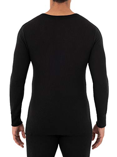 Fruit of the Loom Men's Recycled Waffle Thermal Underwear Henley Top (1 and 2 Packs), Black/Navy, 5X-Large