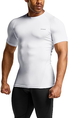 TSLA Men's UPF 50+ Quick Dry Short Sleeve Compression Shirts, Athletic Workout Shirt, Water Sports Rash Guard, Core Tops 3pack Real White, Large