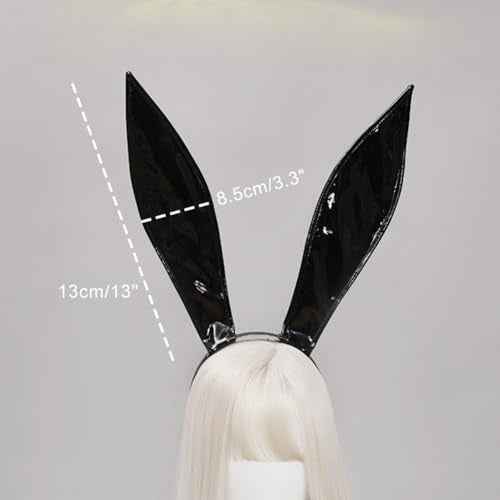 Black Leather Bunny Ear Headband Bendable Rabbit Ears Cosplay Headwear Halloween Party Hair Hoop for Adult