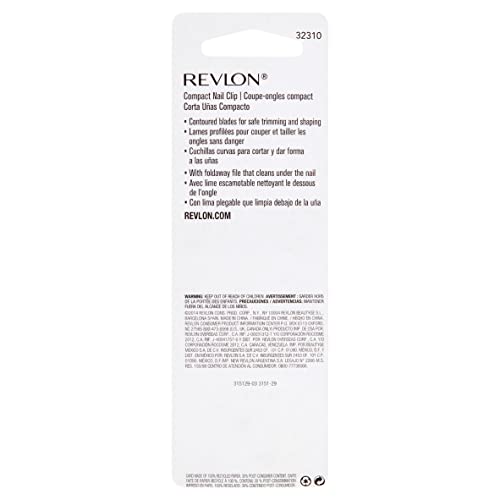 Revlon Compact Nail Clipper, Small Mini Design, Perfect for Travel, Use to Trim Fingernails and Toenails, Stainless Steel, 1 Count
