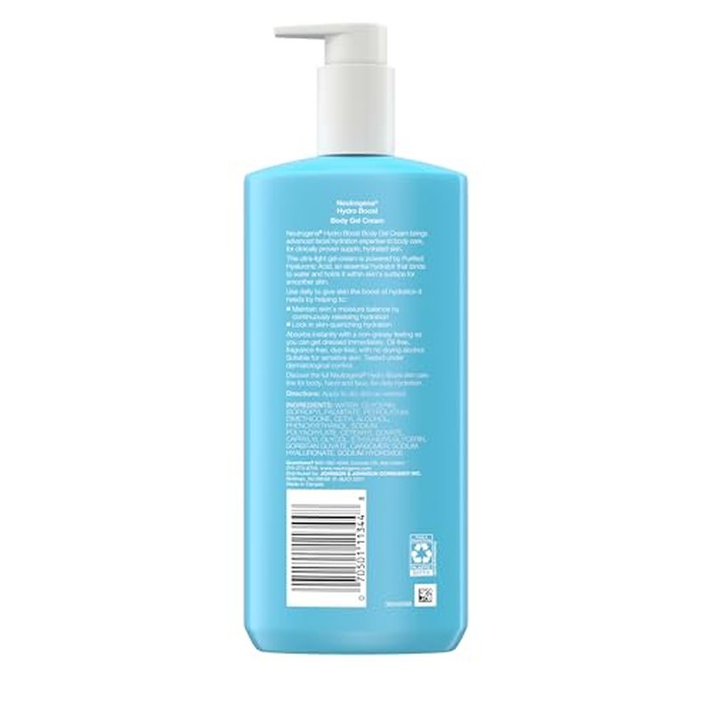 Neutrogena Hydro Boost Body Moisturizing Gel Cream with Hyaluronic Acid, Non-Greasy & Fast Absorbing, Lightweight Hydrating Body Lotion for Normal to Dry Skin, Fragrance-Free, 16 oz