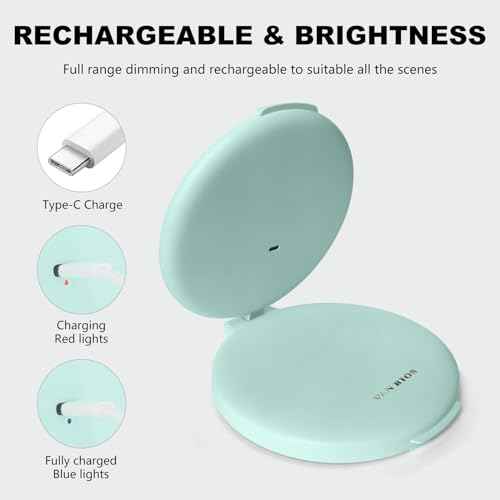 6.3 Inch Rechargeable Folding 10x Magnification Double Sided Makeup Mirror with Lights, Portable Travel Mirror for Women with Nearsightedness | Travel Essentials for Women