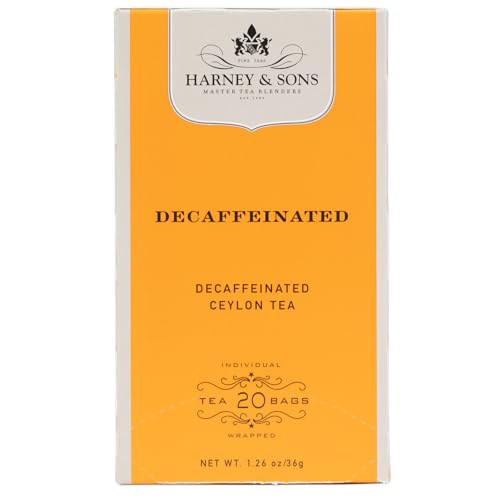 Harney & Sons Black Tea, Decaffeinated Ceylon, 20 Tea Bags, 1.26 oz./36 grams