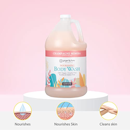 Ginger Lily Farms Botanicals Nourishing Body Wash, Champagne Mimosa, 100% Vegan & Cruelty-Free, Citrus Blend Scent, 1 Gallon Refill (Pack of 4)