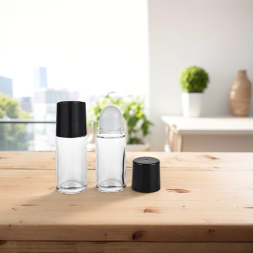 2Pcs Black Clear Empty Glass Essential Oil Roller Bottles Vials Containers Refillable Roll-on Bottles with Refillable Containers Tools and Accessories (30ML)