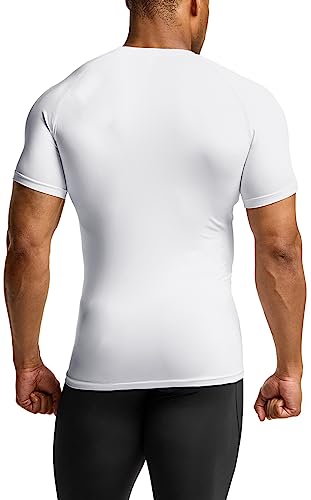 TSLA Men's UPF 50+ Quick Dry Short Sleeve Compression Shirts, Athletic Workout Shirt, Water Sports Rash Guard, Core Tops 3pack Real White, Large