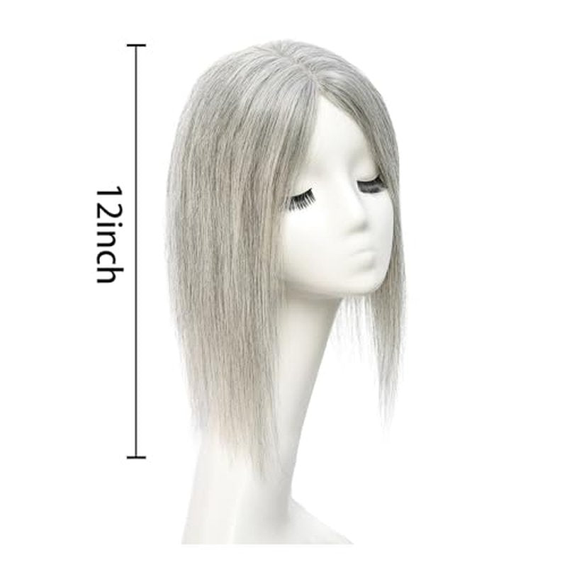 viviaBella Human Hair Hand-tied Swiss Lace Base HairToppers Natural Looking no Bangs, Clip in Real Human HairToupee for Women with Thinning Hair 4.3"X4.7" Big Coverage 12 Inch Hairpieces (Pepper Salt)