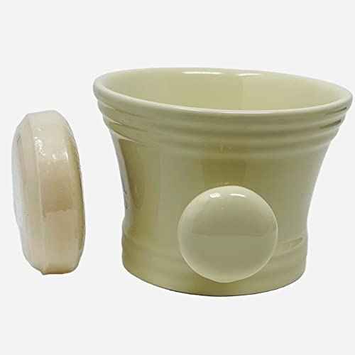 G.B.S Heavy Duty Ceramic Ivory Shaving Mug with Knob Handle and Natural Soap