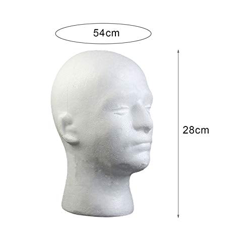 Male Head Model, Foam Mannequin, Head Model Wig Hair Hat Display Foam Mannequin Manikin White (Style 3)