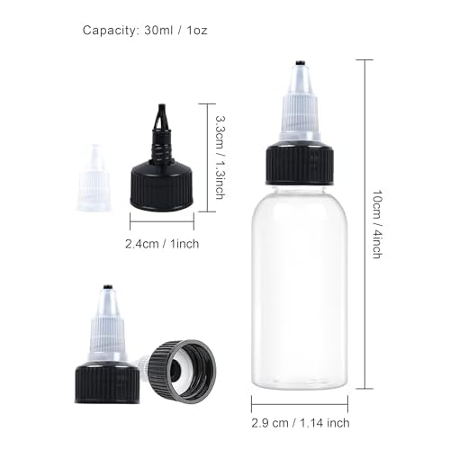 6 Pcs 1oz Plastic Squeeze Bottles with Twist Top Cap, 30ml Clear Dispensing Bottles, Empty Squirt Bottle for Liquids, Sauces, Arts, Crafts, Travel