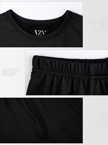 VZV 2 Set Thermal Underwear for Men Winter Long Johns for Men Thermal Top and Bottom Set Fleece Lined Base Layer Black, Grey