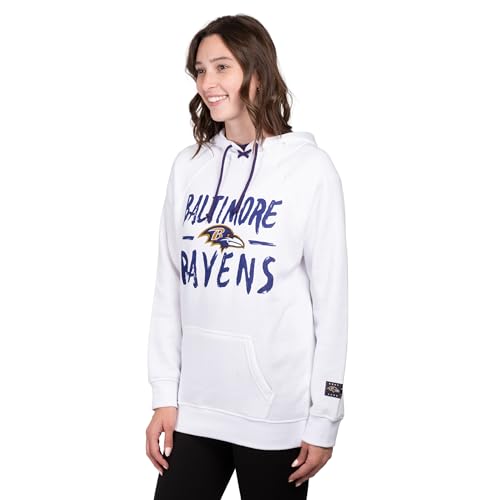 Ultra Game Women's Standard Fleece Hoodie Pullover Sweatshirt Tie Neck, White Updated