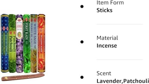HEM Assorted Hexa Incense Sticks – Pack of 6 Fragrance Sticks (Each Tube Contains 20 Sticks) – Long-Lasting Aromatherapy for Meditation, Relaxation, Yoga, and Home Fragrance