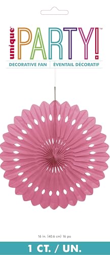 Hot Pink Solid Premium Tissue Paper Fan - 16" (1 Count) - Versatile Decoration, Perfect For Parties & Events