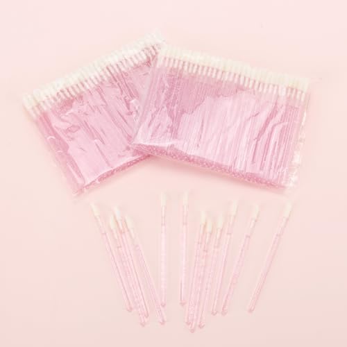 Tbestmax 200 Lip Applicators Disposable Lip Brushes Crystal Lipstick Lip Gloss Wands, Pink
