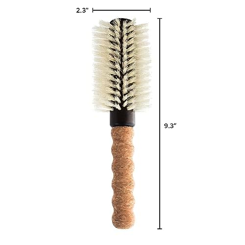 Nylon Boar Bristle Hair Brush - Round Blowout Brush, Medium 2.3" Barrel, Anti Static, Cork Comfort Grip Handle