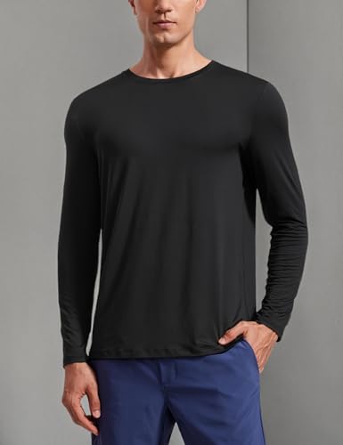 CRZ YOGA Long Sleeve Workout Shirts for Men Lightweight Athletic Gym Running Tops Breathable Casual Tee Shirts Black X-Large
