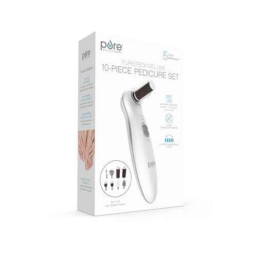 Pure Enrichment PurePedi Deluxe 10-Piece Pedicure Set - Professional at-Home Pedicure Kit with Attachments: Cordless Nail File, Drill, Callus Remover, & Protective Cap - Easy to Use, Salon-Quality