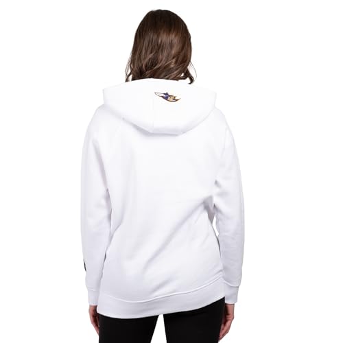 Ultra Game Women's Standard Fleece Hoodie Pullover Sweatshirt Tie Neck, White Updated