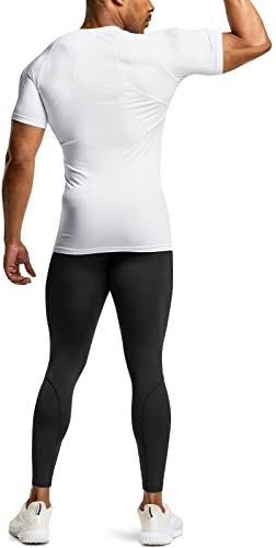 ATHLIO Men's Cool Dry Short Sleeve Compression Shirts, Sports Baselayer T-Shirts Tops, Athletic Workout Shirt, 3pack Tops Black/Urban Camo Black/White, Medium