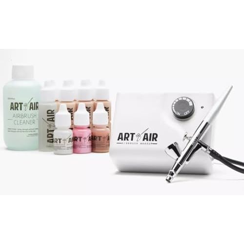 Professional Airbrush Cosmetic Makeup System/Fair to Medium Shades 6pc Foundation Set with Blush, Bronzer, Shimmer and Primer Makeup Airbrush Kit