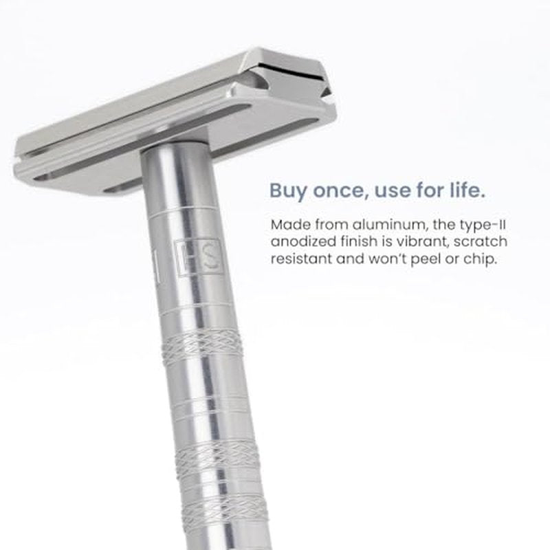 Henson Shaving Razor - Jet Black Double Edge Safety Razor with 5 Spare Blades - 30¡Æ Angled Precision With Superior Blade Rigidity- Reusable Single Blade Razors For Men and Women - Mild Aggression