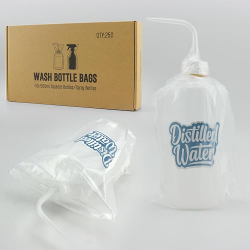 Wash Bottle Bags?250PCS Tattoo Bottle Covers for 17oz/500ml Squeeze & Spray Bottles, with 8 Bottle Stickers, 2 Paper Tapes, 100 Rubber Bands?Professional Tattoo Supplies Accessories Kit (Clear Kit)
