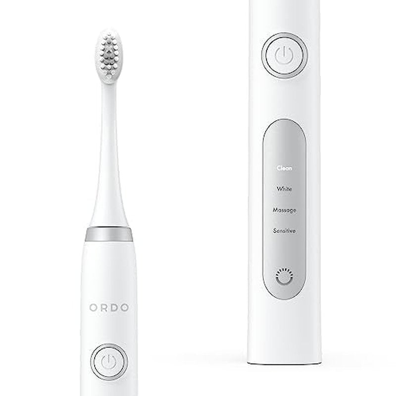 ORDO Sonic+ Electric Toothbrush with Case, Sonic Toothbrushes for Adults, Charging Travel Case, 4 Brushing Modes, Fast Rechargeable Battery, Silicone Polishing, USB Charger, White